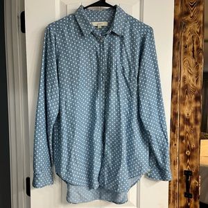Loft Chambray Polkadot Long Sleeve Button Down